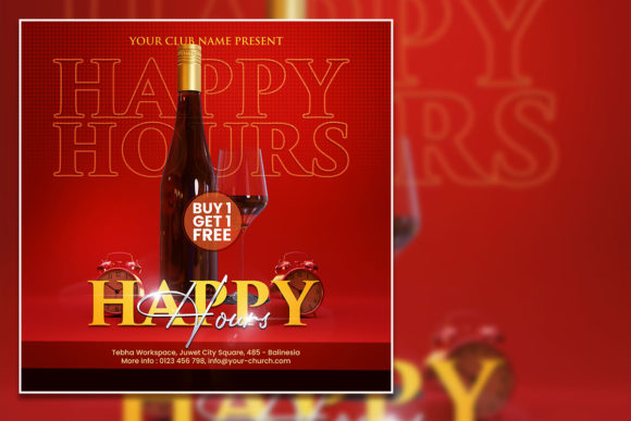 Red Style Happy Hour Social Media Post